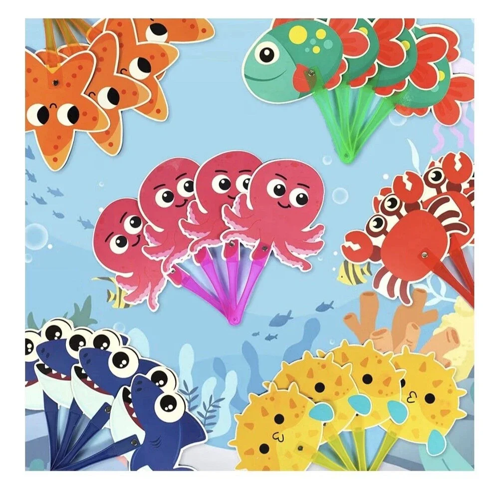 24 Pcs Under the Sea Party Favors Plastic Fans Sea Ocean Animals Handheld Fans